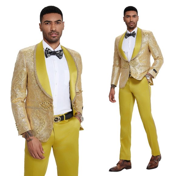 Mustard Paisley 2pc Mens Suit Set by Tazzio - Picture 1 of 4